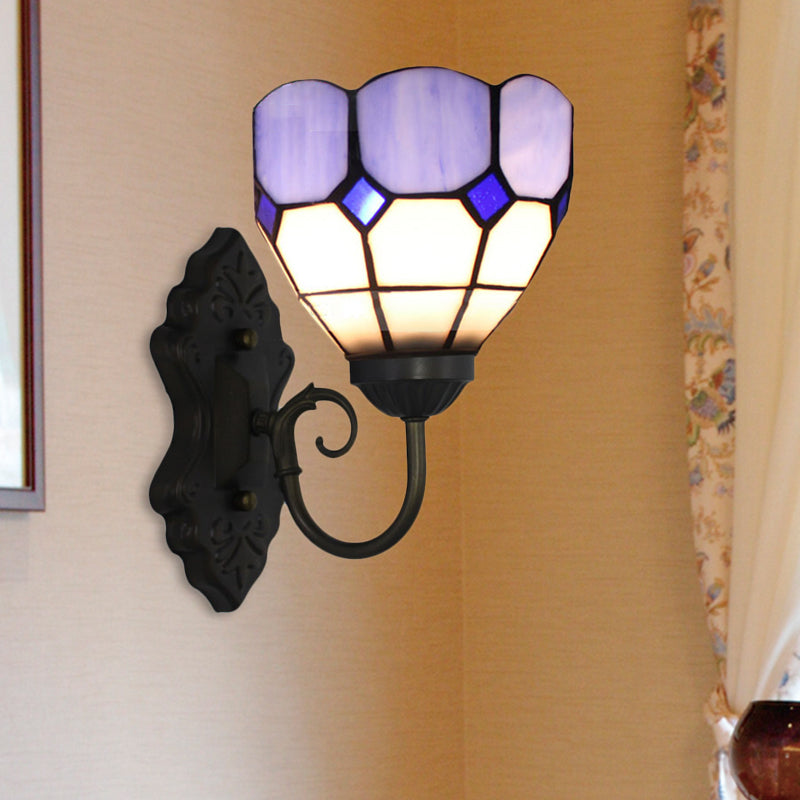 BowLift | Diamond Pattern Wall Lamp Tiffany Green/Blue Glass 1 Head Black Wall Mounted Light