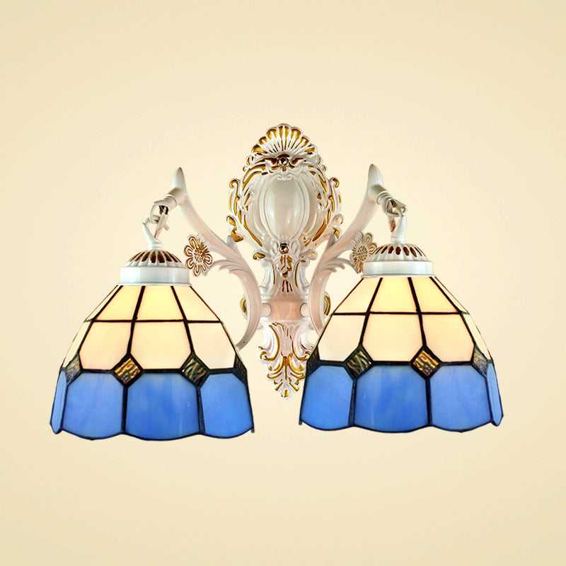 BowLift | 2 Lights Dome Shade Wall Lighting Lodge Manufactured Glass Wall Fixture Light in Blue for Corridor