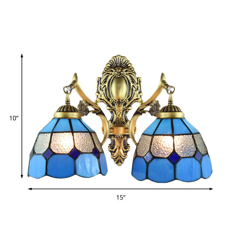BowLift | Vintage Domed Wall Lighting Toughened Glass 2 Heads Wall Mount Fixture in Blue for Stair