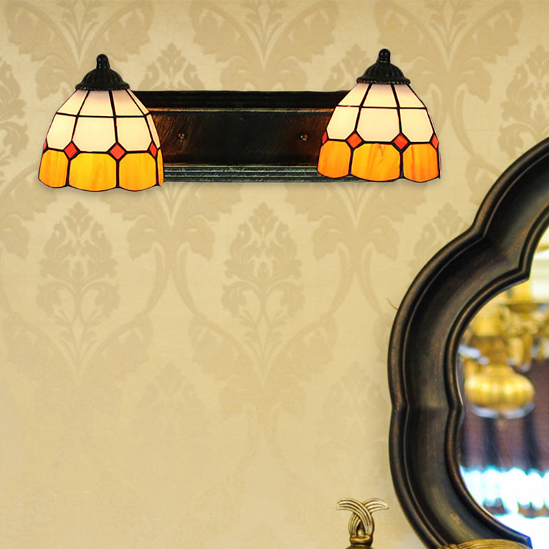 BowLift | Layered Pattern Wall Lamp Baroque Yellow and White Glass 2 Heads Bronze Wall Mounted Light