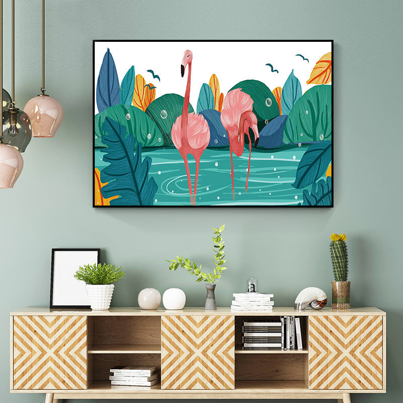 BowLift | Flamingo Print Painting Tropical Stylish Textured Canvas Wall Art for Dining Room
