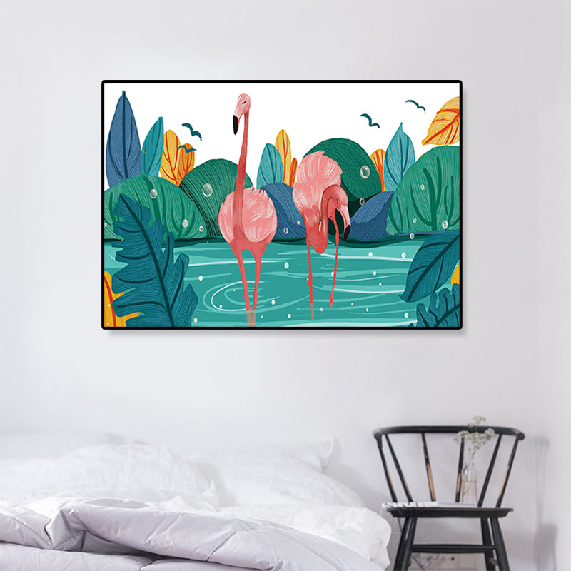 BowLift | Flamingo Print Painting Tropical Stylish Textured Canvas Wall Art for Dining Room