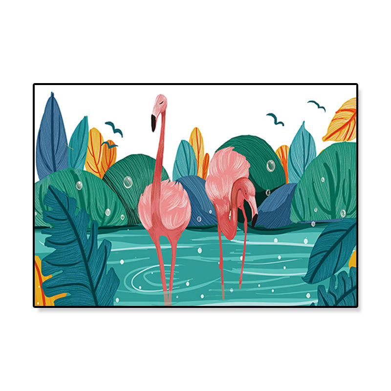 BowLift | Flamingo Print Painting Tropical Stylish Textured Canvas Wall Art for Dining Room