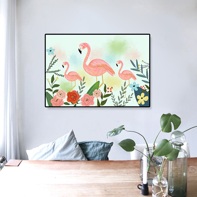 BowLift | Flamingo Print Painting Tropical Stylish Textured Canvas Wall Art for Dining Room