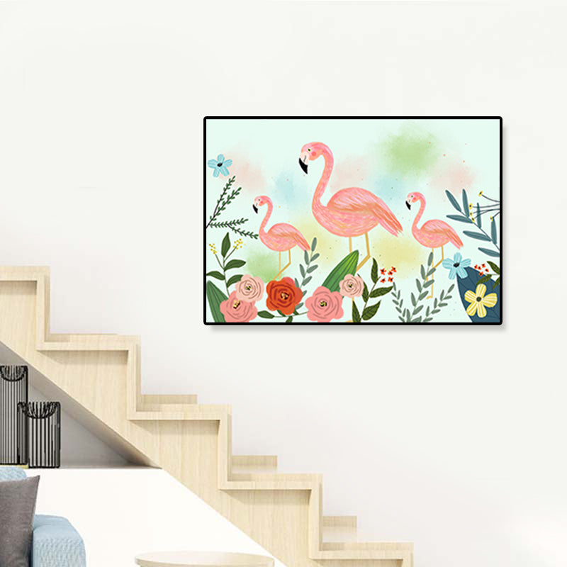 BowLift | Flamingo Print Painting Tropical Stylish Textured Canvas Wall Art for Dining Room