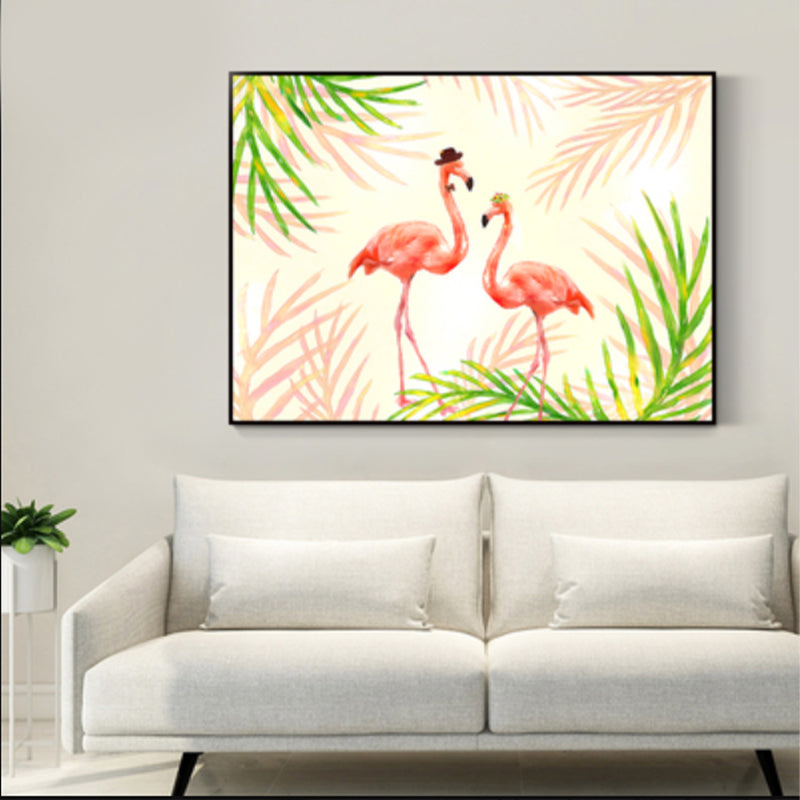 BowLift | Flamingo Print Painting Tropical Stylish Textured Canvas Wall Art for Dining Room