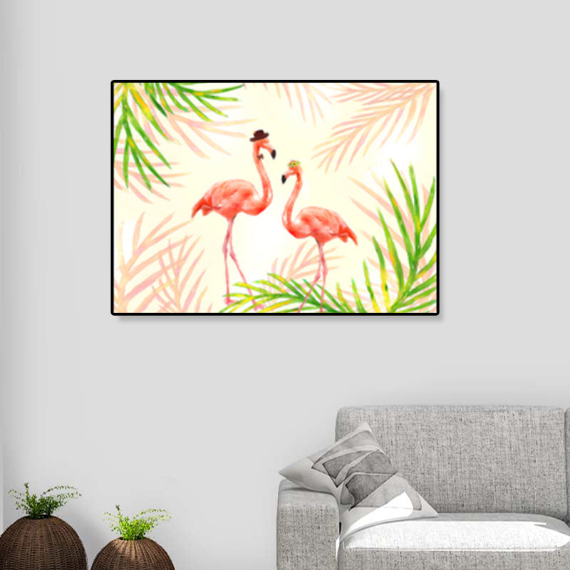 BowLift | Flamingo Print Painting Tropical Stylish Textured Canvas Wall Art for Dining Room
