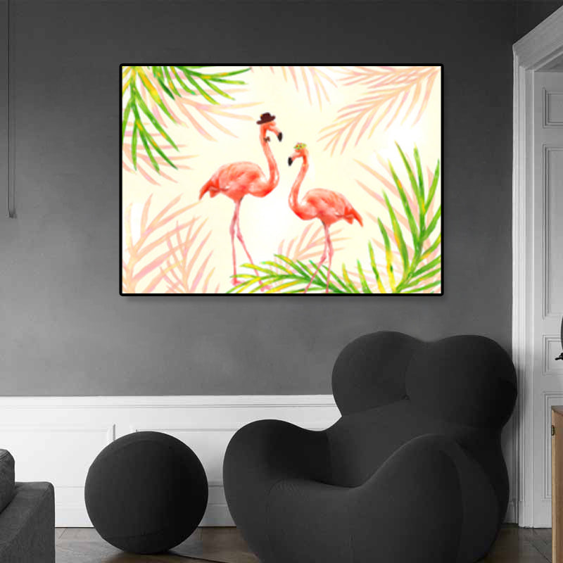 BowLift | Flamingo Print Painting Tropical Stylish Textured Canvas Wall Art for Dining Room