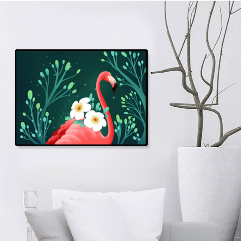 BowLift | Flamingo Print Painting Tropical Stylish Textured Canvas Wall Art for Dining Room