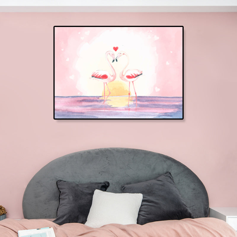 BowLift | Flamingo Print Painting Tropical Stylish Textured Canvas Wall Art for Dining Room