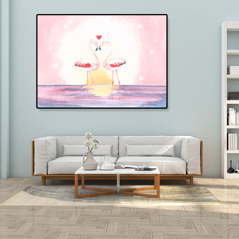 BowLift | Flamingo Print Painting Tropical Stylish Textured Canvas Wall Art for Dining Room