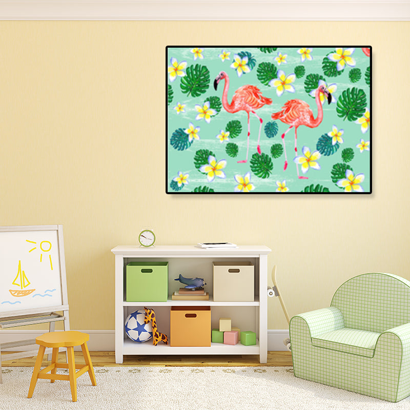 BowLift | Flamingo Print Painting Tropical Stylish Textured Canvas Wall Art for Dining Room