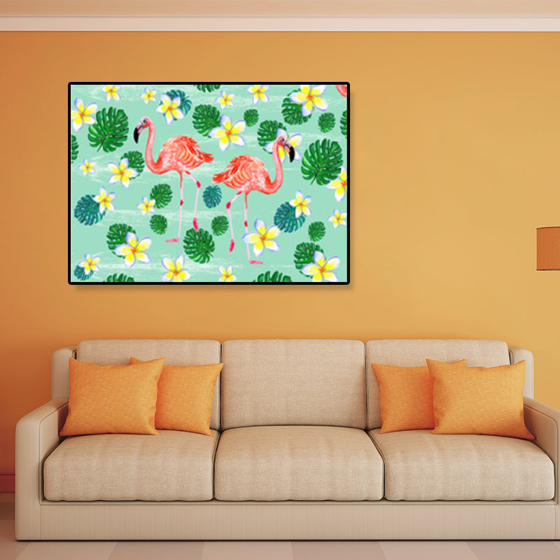 BowLift | Flamingo Print Painting Tropical Stylish Textured Canvas Wall Art for Dining Room