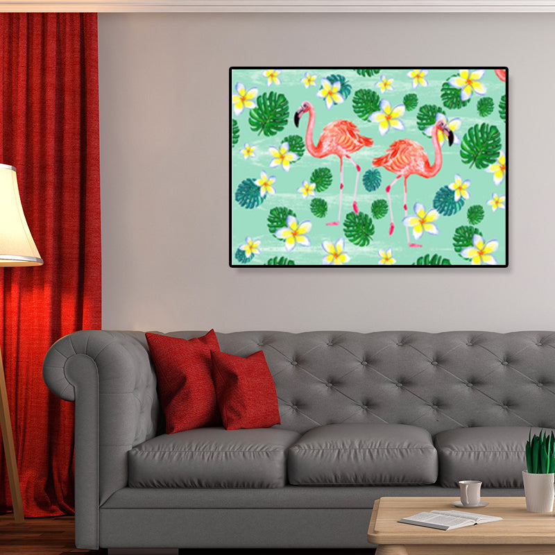 BowLift | Flamingo Print Painting Tropical Stylish Textured Canvas Wall Art for Dining Room