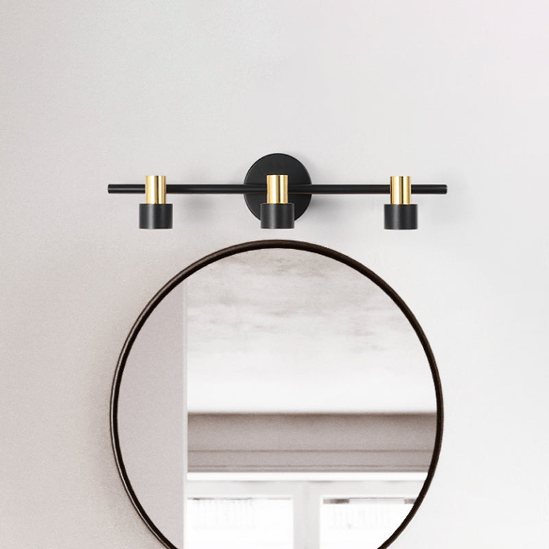 BowLift | Black Cylinder Wall Light Minimalist 3 Heads Metal Wall Mounted Cosmetic Lamp in Warm/White/Natural Light