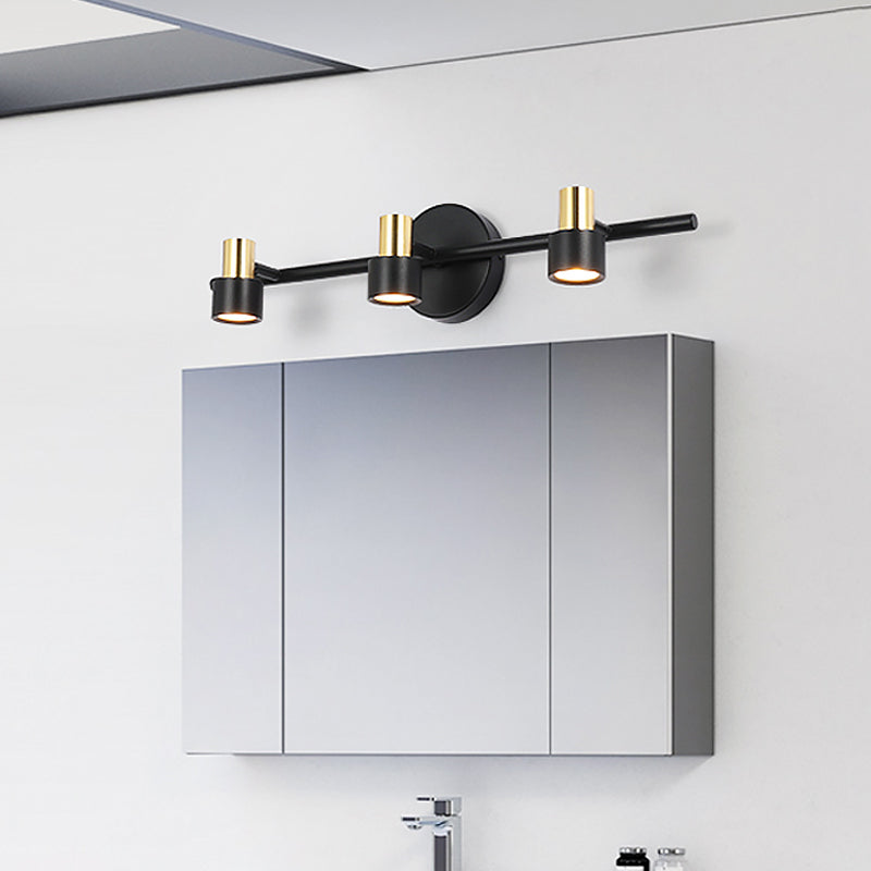 BowLift | Black Cylinder Wall Light Minimalist 3 Heads Metal Wall Mounted Cosmetic Lamp in Warm/White/Natural Light