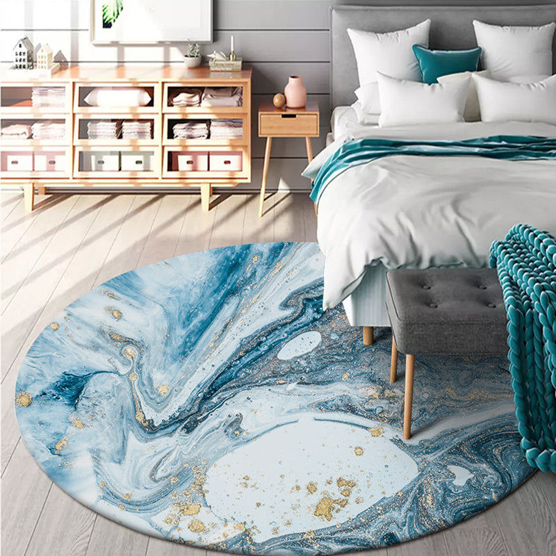 BowLift | Simple Abstract Area Rug Green and Blue Modernist Carpet Polyester Non-Slip Pet-Friendly Washable Rug for the Living Room