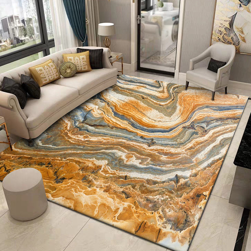 BowLift | Brown Living Room Rug Modernism Swirl Stripes Pattern Rug Synthetic Machine Washable Non-Slip Backing Rug