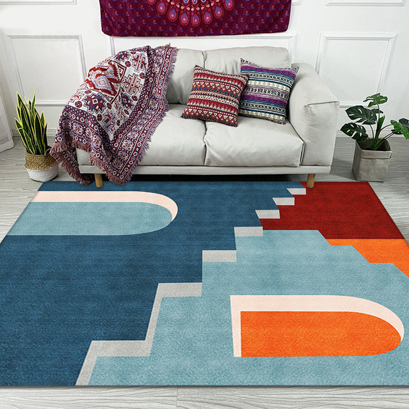 BowLift | Blue Nordic Rug Polypropylene Door Pattern Rug Pet Friendly Washable Non-Slip Rug for Bedroom