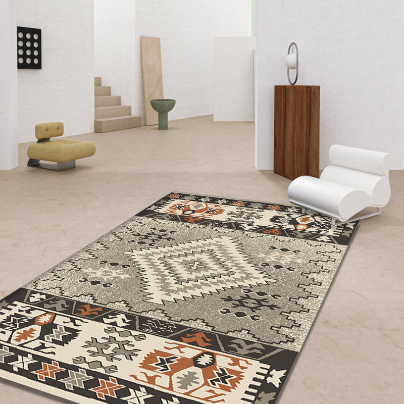 BowLift | Brown and Blue Bohemian Rug Synthetic Tribal Diamond Pattern Rug Pet-Friendly Washable Non-Slip Rug for Decoration