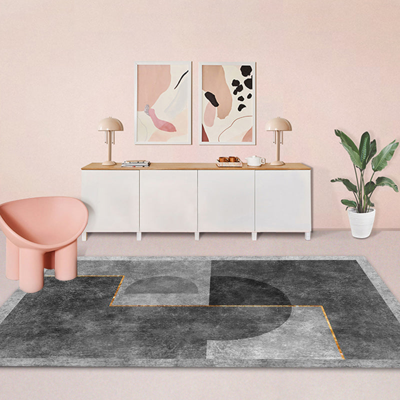 BowLift | Gray geometric pattern rug with stripes Synthetic Modern rug Washable Non-slip back Rug for living room