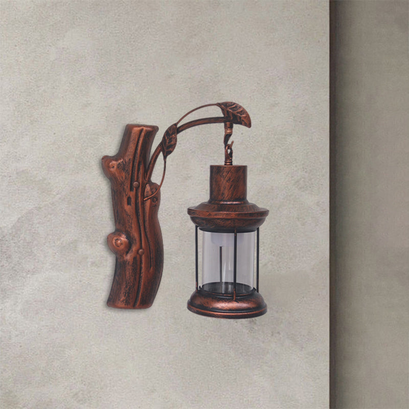 BowLift | Kerosene Gang Wall Light Fixture Coastal Clear Glass 1 Light Black/Copper Sconce Lamp