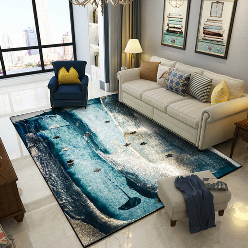 BowLift | Minimalist Abstract Star Pattern Carpet Blue Polyester Rug Non-Slip Pet-Friendly Washable Indoor Carpet for Decoration