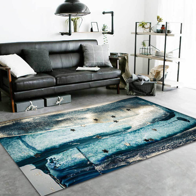 BowLift | Minimalist Abstract Star Pattern Carpet Blue Polyester Rug Non-Slip Pet-Friendly Washable Indoor Carpet for Decoration