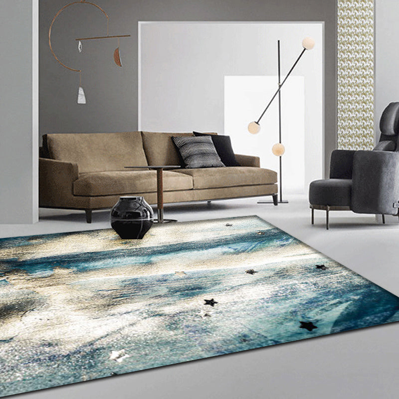 BowLift | Minimalist Abstract Star Pattern Carpet Blue Polyester Rug Non-Slip Pet-Friendly Washable Indoor Carpet for Decoration