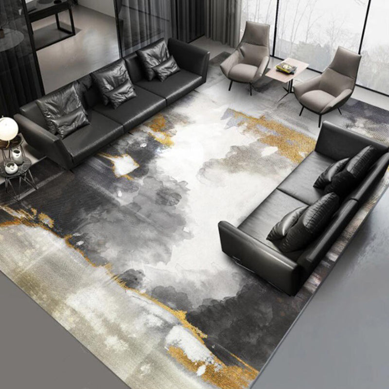 BowLift | Funky Abstract Watercolor Pattern Rug Black Simplicity Rug Polyester Washable Non-Slip Pet-Friendly Area Rug for Living Room