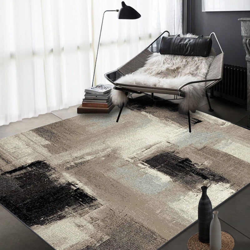 BowLift | Brown Study Rug Industrial Abstract Area Rug Polyester Machine Washable Non-Slip Back Zone Rug