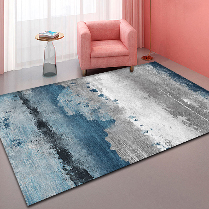 BowLift | Industrial Style Abstract Carpet Blue and Grey Polyester Rug Anti-Slip Backing Area Rug for Seating Area