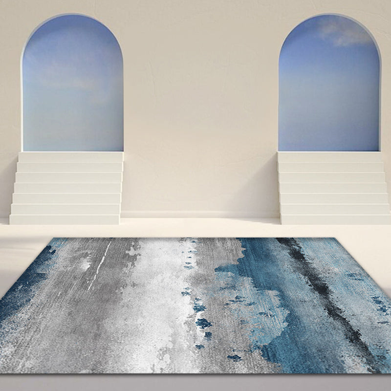 BowLift | Industrial Style Abstract Carpet Blue and Grey Polyester Rug Anti-Slip Backing Area Rug for Seating Area