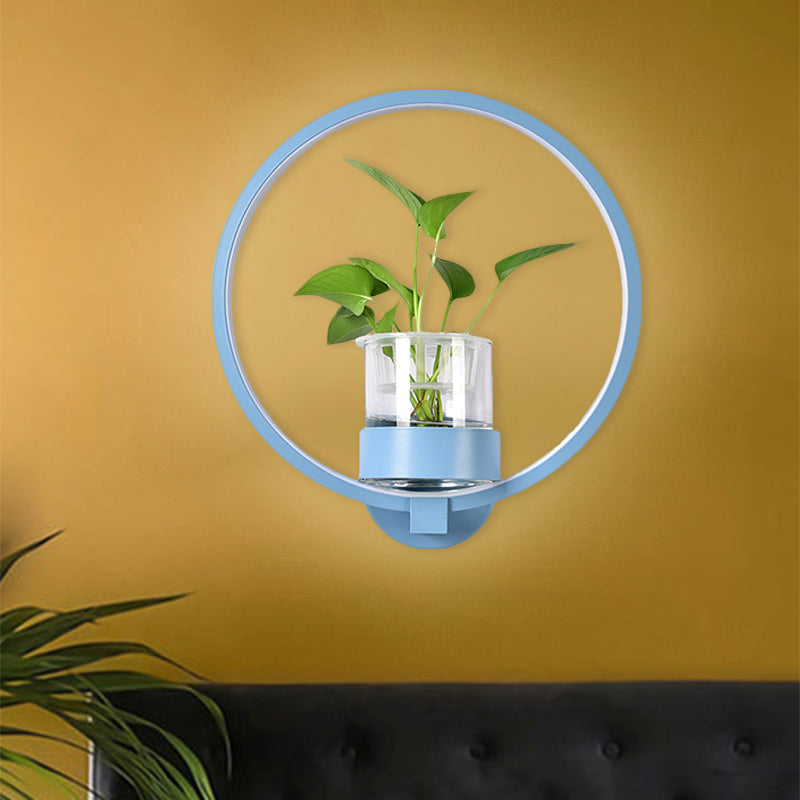 BowLift | Round/Rectangular Metal Wall Lamp Macaron Gray/Yellow/Blue LED Wall Light with Plant Pot for the Bedroom