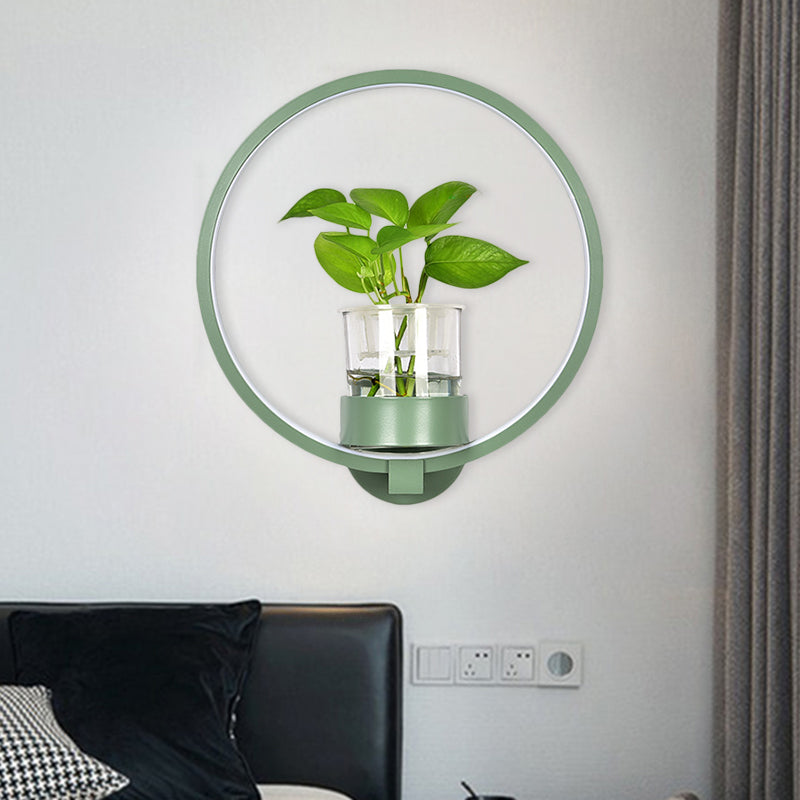 BowLift | Round/Rectangular Metal Wall Lamp Macaron Gray/Yellow/Blue LED Wall Light with Plant Pot for the Bedroom