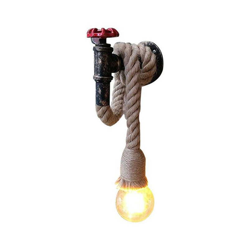 BowLift | Industrial Faucet Wall Lamp 1-Light Hemp Rope Wall Mounted Lamp in Brown for Wine Bar
