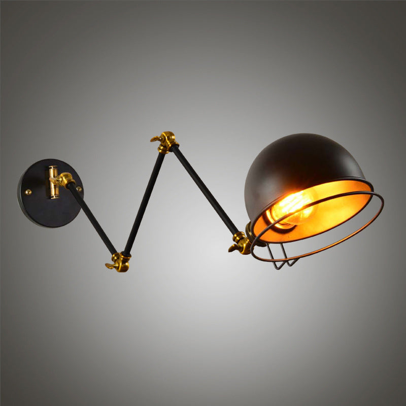 BowLift | Bowl Restaurant Adjustable Wall Lamp Vintage Metal Single Black Wall-Mounted Lamp with Wire Protection, 4"+4"/8"+8"/12"+6" Width