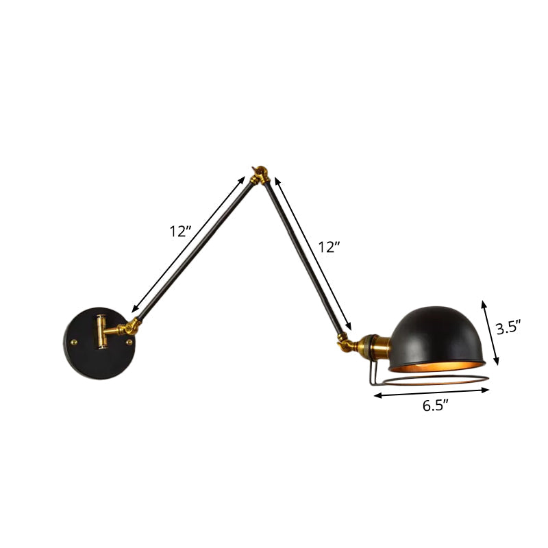 BowLift | Bowl Restaurant Adjustable Wall Lamp Vintage Metal Single Black Wall-Mounted Lamp with Wire Protection, 4"+4"/8"+8"/12"+6" Width