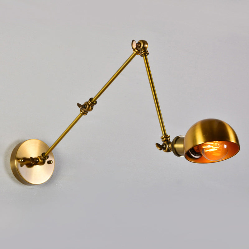 BowLift | Adjustable 3-Joint Arm Iron Wall Lighting Vintage 1 Bulb Studio Wall Mount Light with Dome Shade in Gold