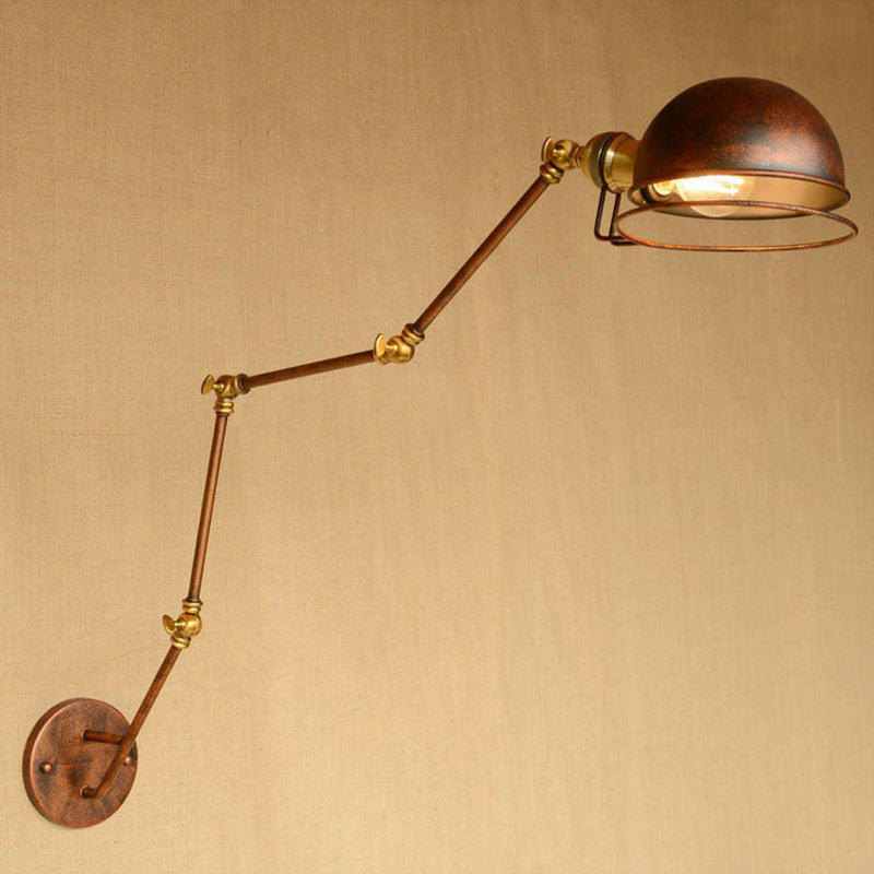 BowLift | Iron Rust Wall Reading Lamp Semi-Spherical 1-Light Farmhouse Wall Mounted Lighting with Rotatable Arm and Wire Guard