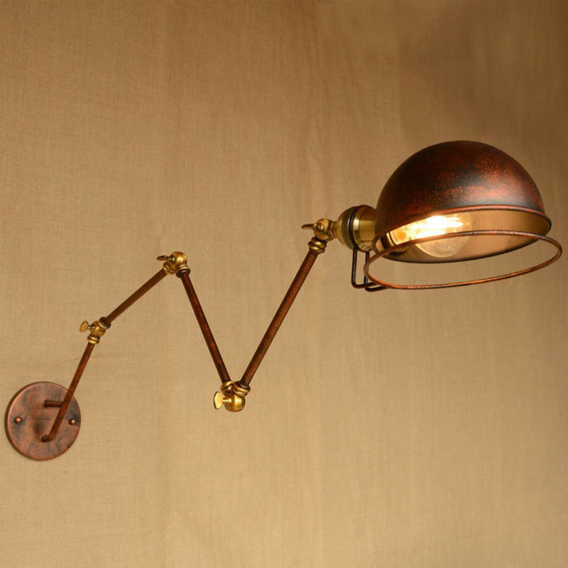 BowLift | Iron Rust Wall Reading Lamp Semi-Spherical 1-Light Farmhouse Wall Mounted Lighting with Rotatable Arm and Wire Guard