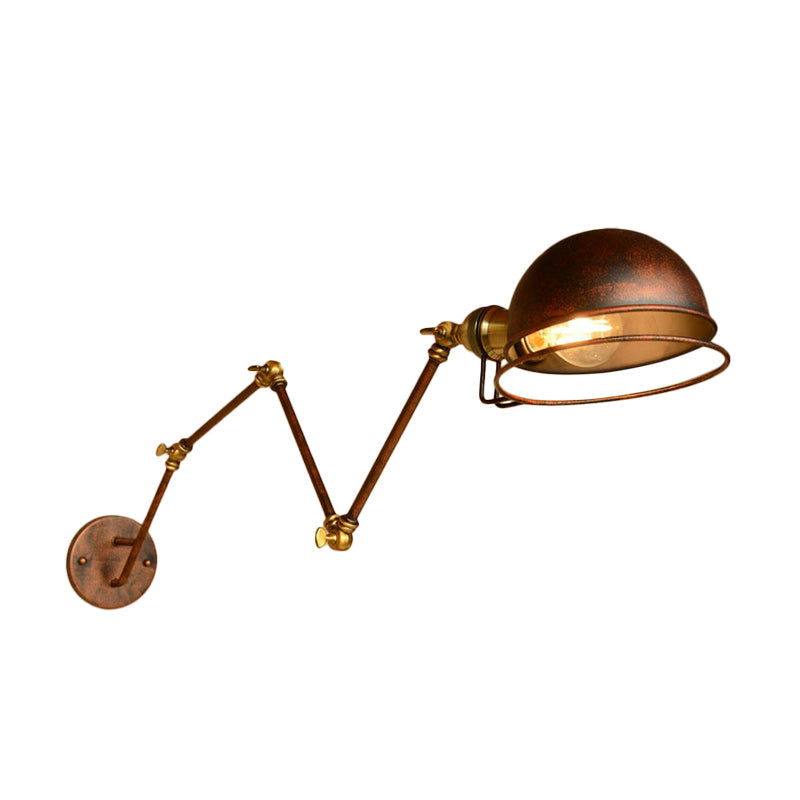 BowLift | Iron Rust Wall Reading Lamp Semi-Spherical 1-Light Farmhouse Wall Mounted Lighting with Rotatable Arm and Wire Guard