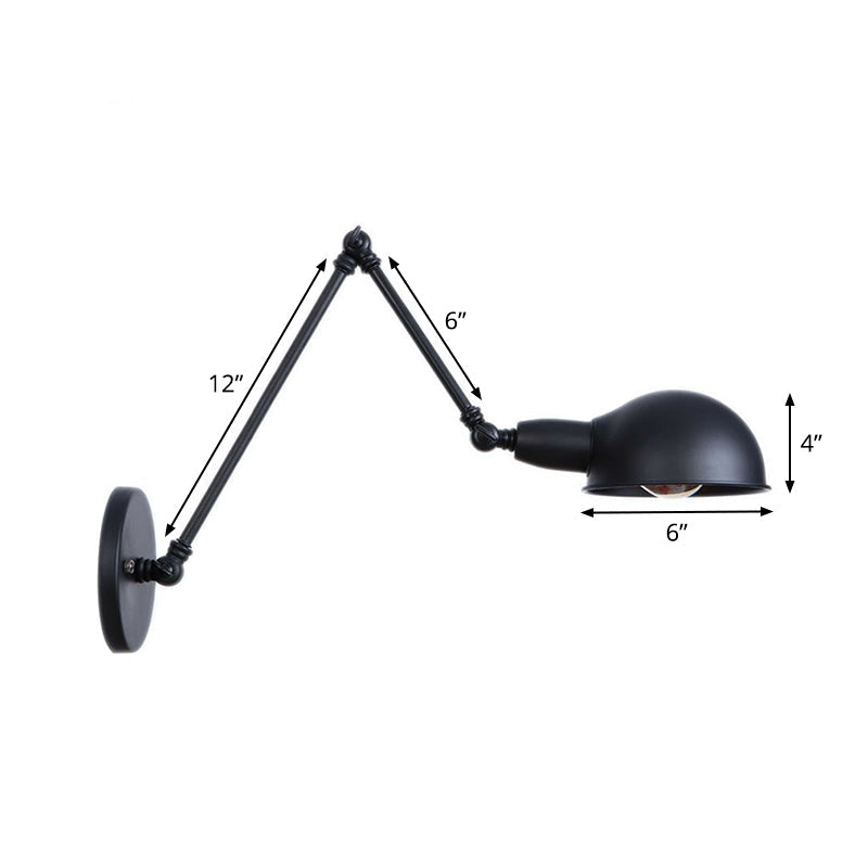 BowLift | Industrial Dome-Shaped Wall Lamp Kit Single Bulb Iron Wall Mount Lighting Fixture with Swing Arm in Black, 6"+6"/12"+6" W