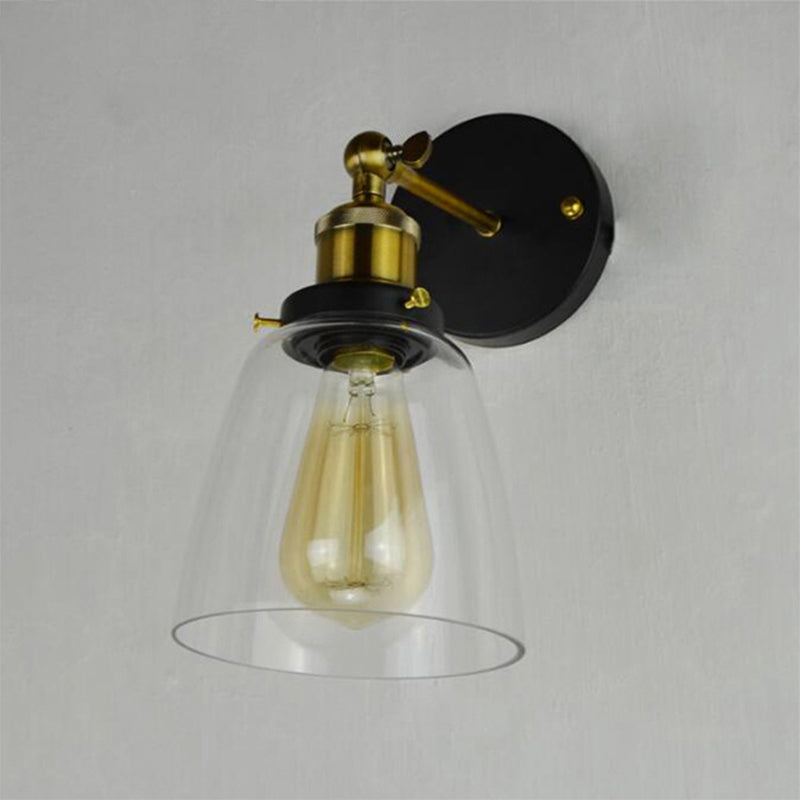 BowLift | Warehouse Cloche Rotatable Wall Lamp 1 Head Transparent Glass Wall Light Sconces in Black and Brass/Black