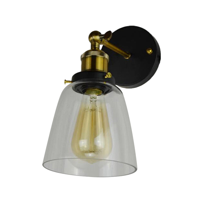 BowLift | Warehouse Cloche Rotatable Wall Lamp 1 Head Transparent Glass Wall Light Sconces in Black and Brass/Black