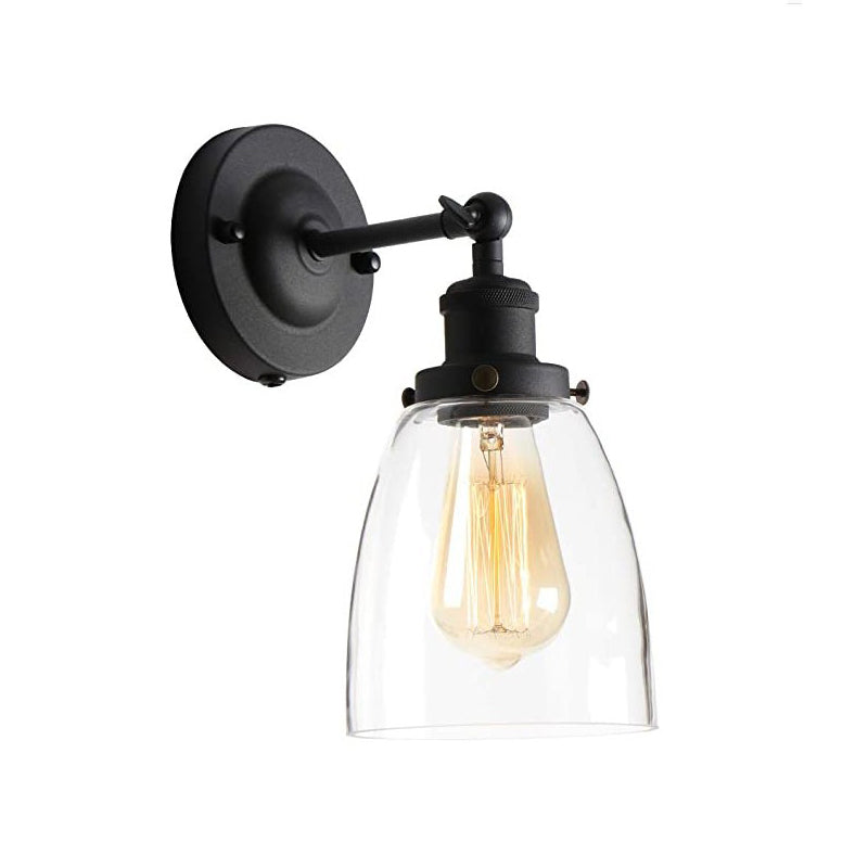 BowLift | Warehouse Cloche Rotatable Wall Lamp 1 Head Transparent Glass Wall Light Sconces in Black and Brass/Black