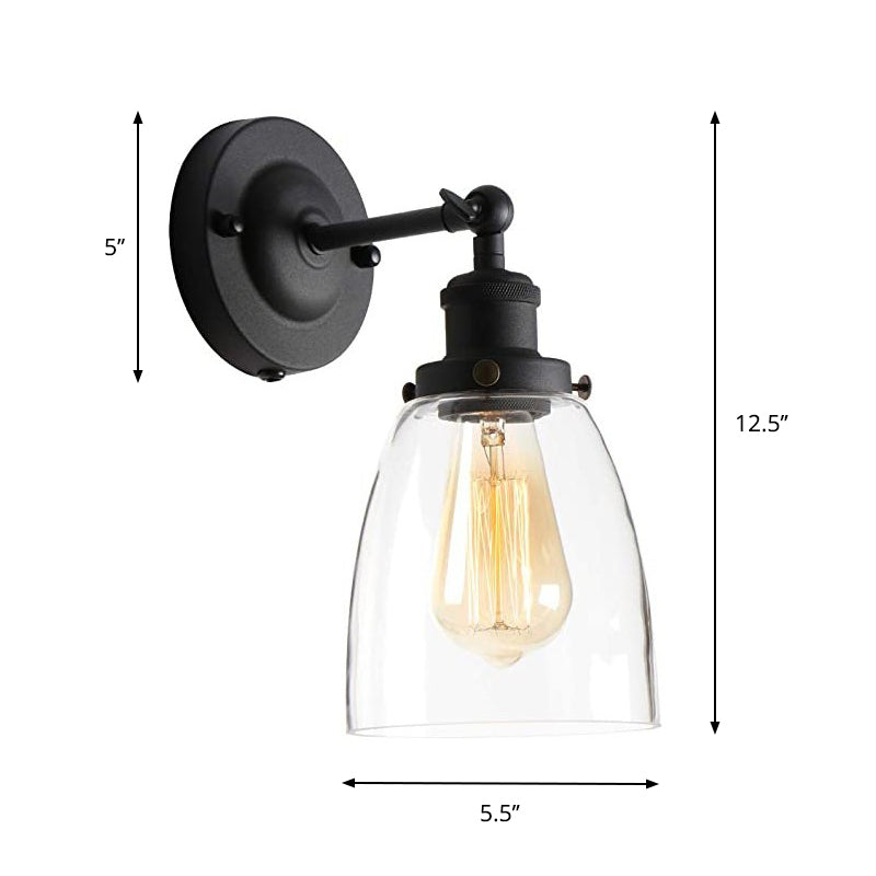 BowLift | Warehouse Cloche Rotatable Wall Lamp 1 Head Transparent Glass Wall Light Sconces in Black and Brass/Black