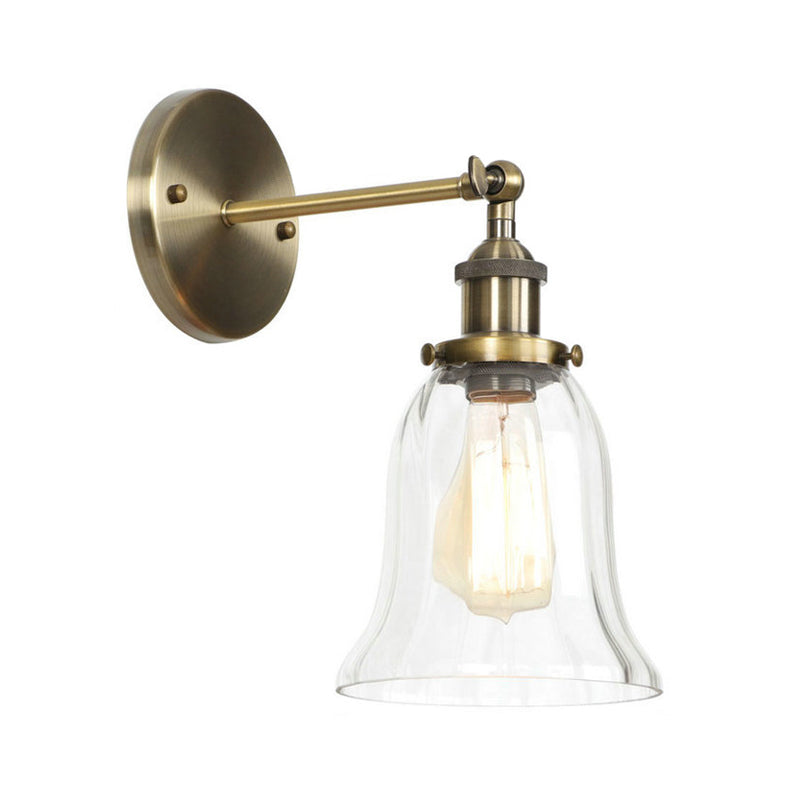 BowLift | Brass Cone/Bell Swing Shade Wall Lamp Industrial Clear Glass Single Dining Room Wall Mount Light