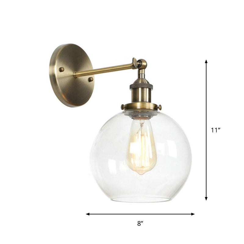 BowLift | Brass Cone/Bell Swing Shade Wall Lamp Industrial Clear Glass Single Dining Room Wall Mount Light