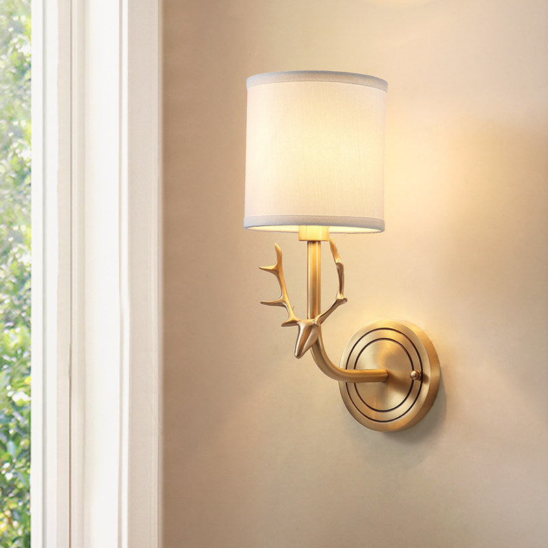 BowLift | Brass 1-Light Wall Lamp Fixture Antique Frosted White Glass Tulip Shade/Cylinder Wall Mount Light with Arm